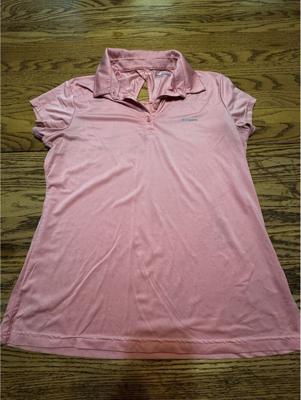 Columbia Womens L Peach Pink Stretch Polo Shirt Short Sleeve Golf Active